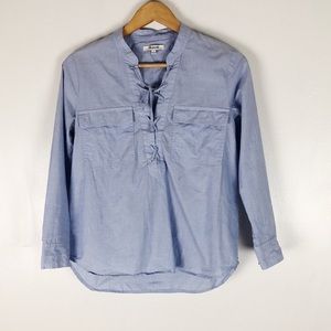 Madewell Tie Neck Blue Popover Blouse Sz S